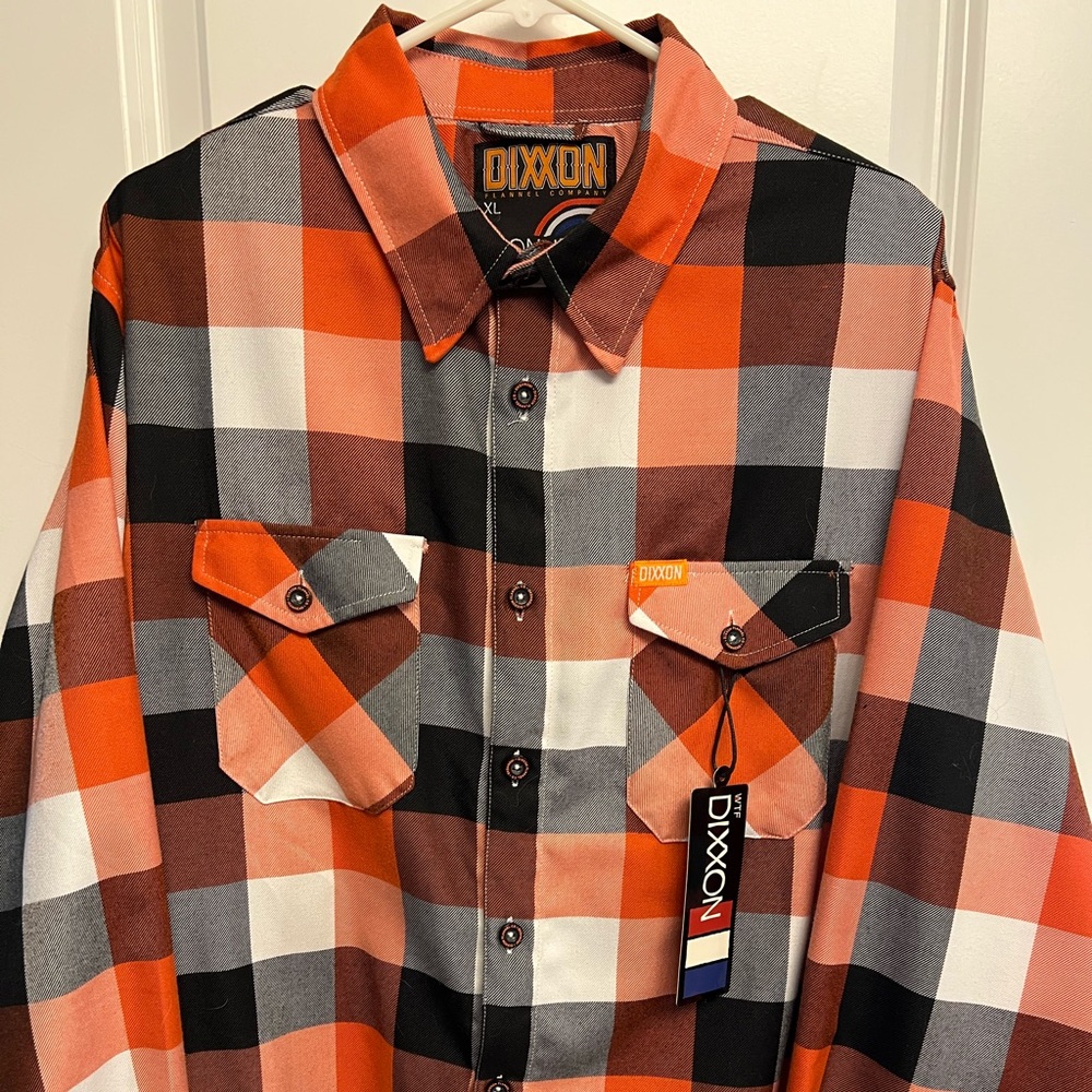 DIXXON Men's Bold Orange and Black Checkered Shirt